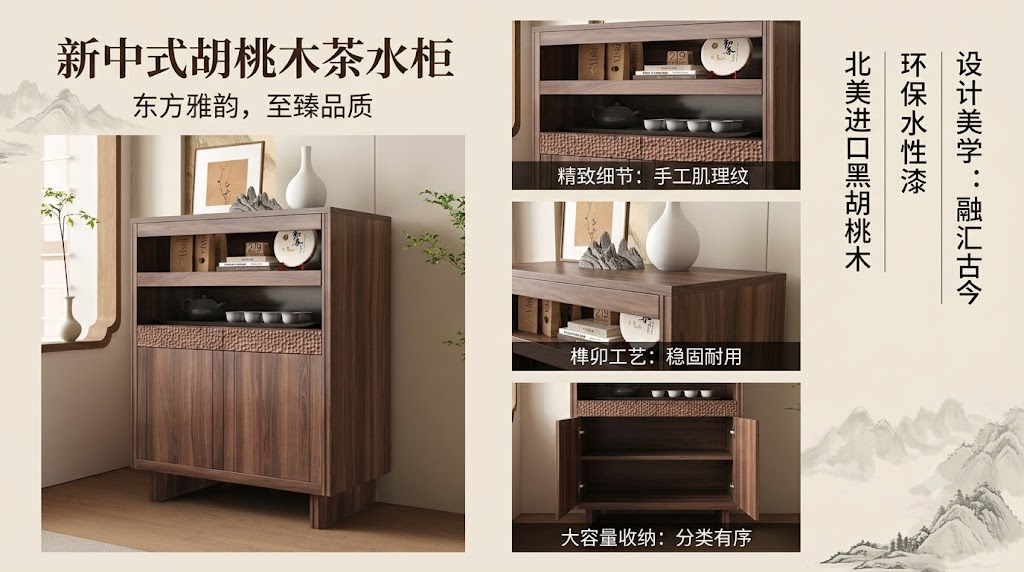 新中式胡桃木茶水柜