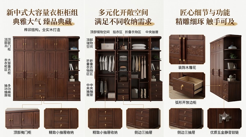 新中式大容量衣柜柜组